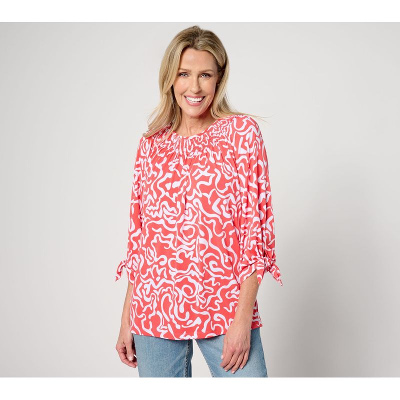 Susan Graver Women's Top Sz 2xs (Xxs) Printed Liquid Knit Orange A593343